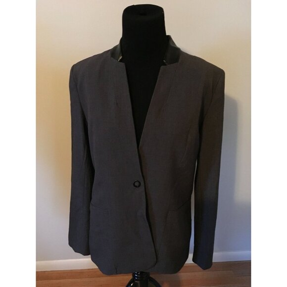 T Tahari "Charcoal" Gray Blazer with Black Faux Leather Trim, Size 6, NWT! - Picture 1 of 6